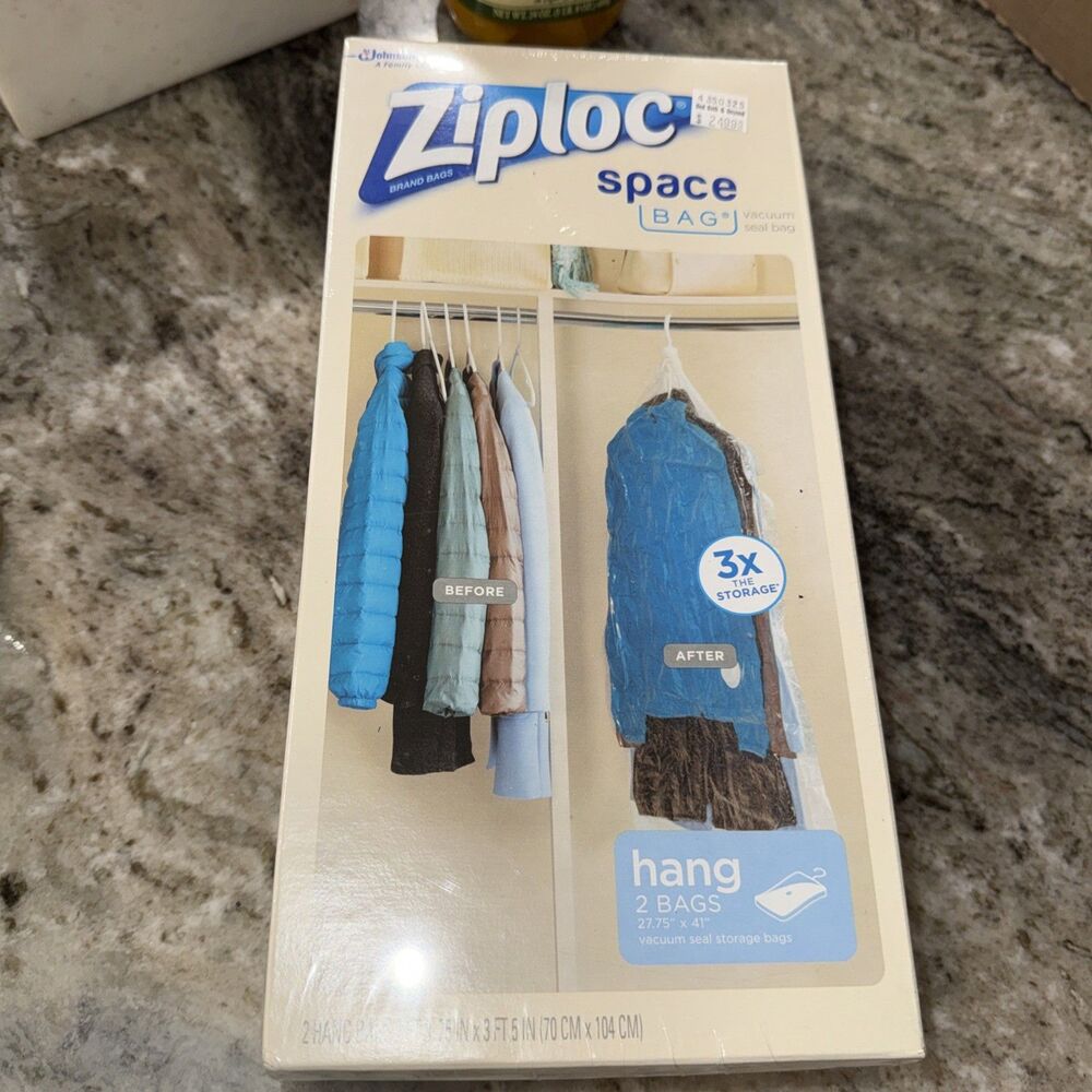 Ziploc Space Bag Jacket Suit Vacuum Seal Hang Bag 2' 3.75" x 3 '5" - 2 Pack